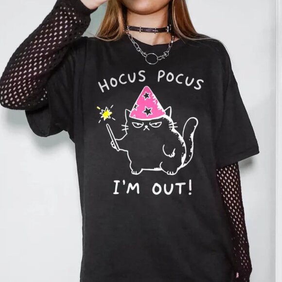 Tops - Grumpy Cat Wizard T-shirt Unisex, Hocus Pocus I_m Out Tee, Funny Shirt
